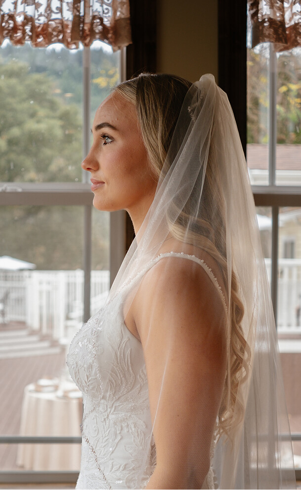 Bride look out window
